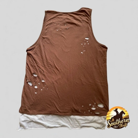 PACSUN - Large Rust & White Distresses Sleeveless Tank TOP - Picture 2 of 6